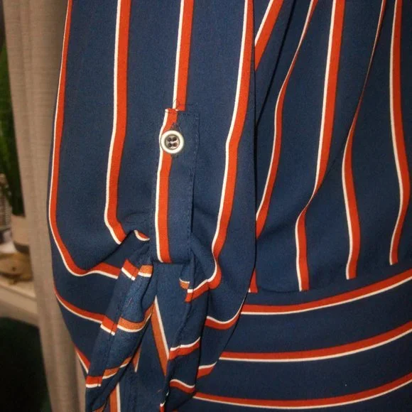Maurice’s Pinstriped Tie Waist Blouse Sz Large Red White & Blue - Picture 6 of 15
